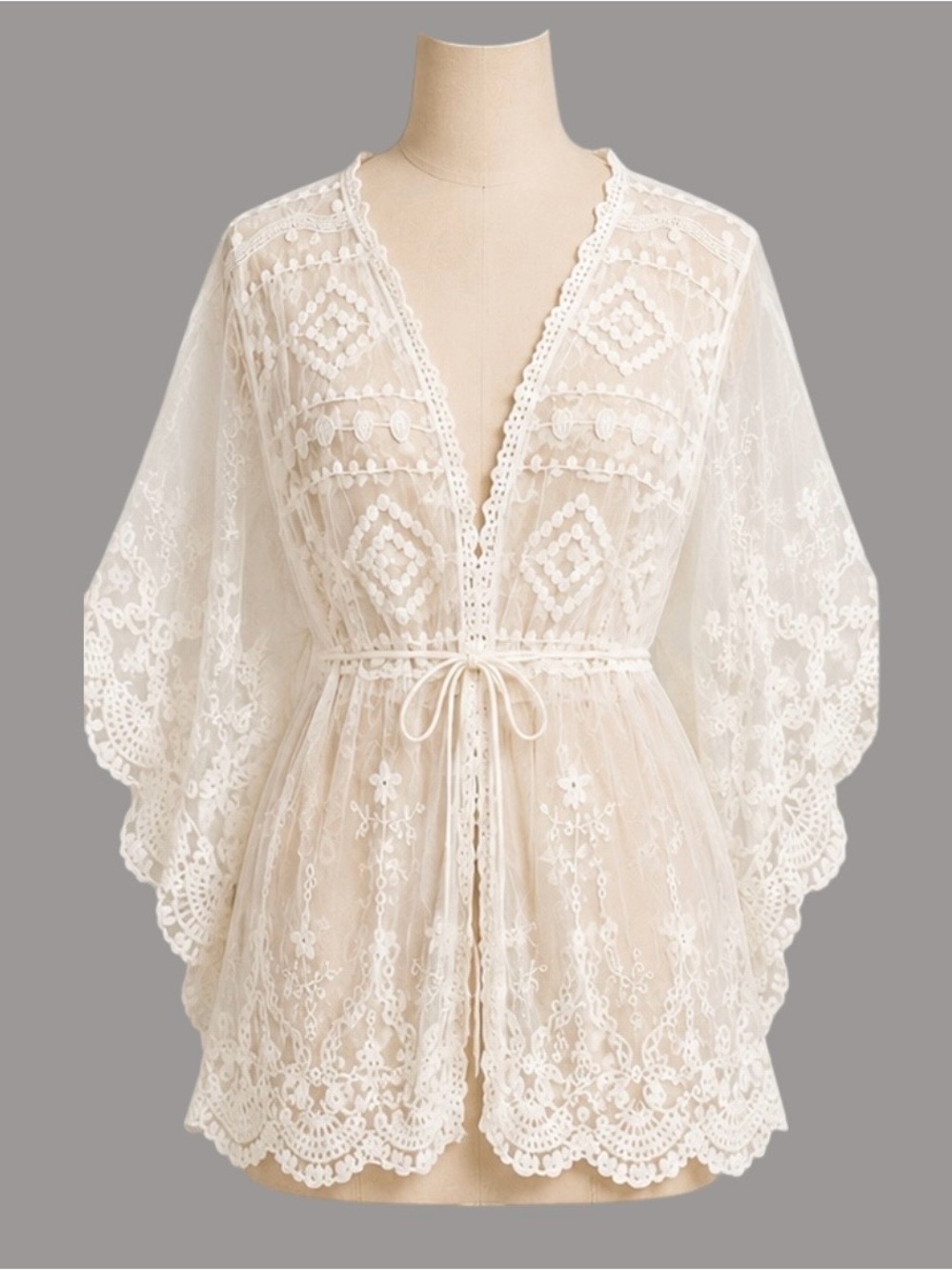 Mustard Seed Cream Lace Kimono Cover Up